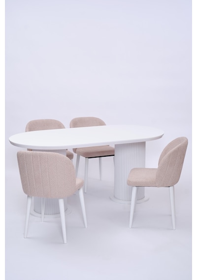 Bohem Göksu Lak Panel Yemek Masa Sandalye Takımı 90x170 Beyaz