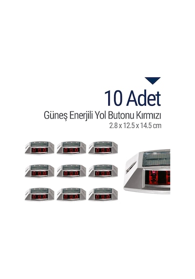 10'lu Set Kırmızı Solar Yol Butonu 3x3 Ledli