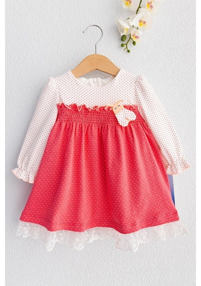 Babymod Babymod Kız Bebek Puantiye Desenli Güpürlü Uzun Kollu Elbise