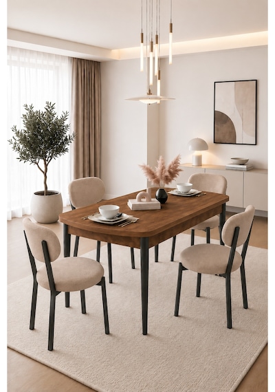 Renlife Açılır Yemek Masası Ve Sandalye Seti Metal Ayaklı 4 Sandalye + 80x130 Masa Ceviz Ceviz Kapiçino Renlife Açılır Yemek Masası Ve Sandalye Seti Metal Ayaklı 4 Sandalye + 80x130 Masa Ceviz Ceviz Kapiçino