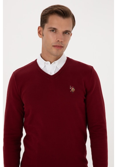 U.S. Polo Assn. Erkek Slim Fit V Yaka Bordo Basic Kazak 50307778-VR014