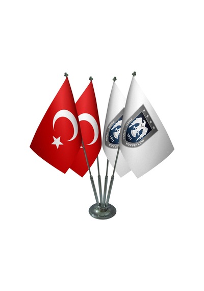 Masa Üstü Hava Kuvvetleri Bayrağı Türk Bayrağı Dörtlü Krom Direk