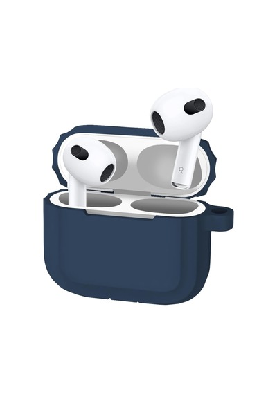 Airpods 3 Uyumlu Rubber Silicone Case Kancalı Yumuşak Silikon Kılıf Airpods 3 Uyumlu Kulaklık Kılıfı Mavi