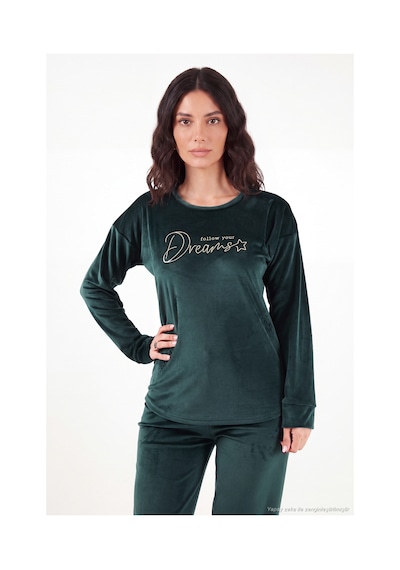 Lela Bisiklet Yaka Yumuşak Dokulu Parlak Kadife Pijama Takımı Kadın Pijama Takımı 6094209 Nefti