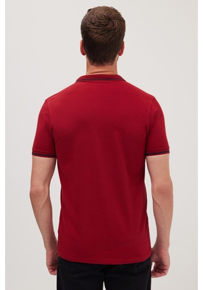 Tudors Erkek Slim Fit Dar Kesim %100 Pamuk Yumuşak Dokulu Serin Tutan Kumaş Düz Pike Bordo Polo Yaka Tişört-42252 Bordo