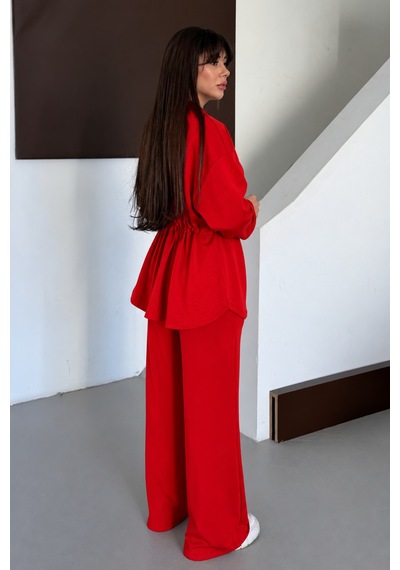 Balenbi Oversize Fermuarlı Beli Bağcıklı Polo Yaka Modal Kadın Takım 1196 - Premium Seri Kırmızı Balenbi Oversize Fermuarlı Beli Bağcıklı Polo Yaka Modal Kadın Takım 1196 - Premium Seri Kırmızı