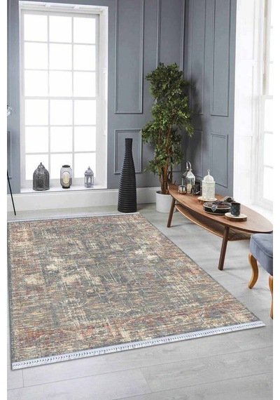 Çok Renkli Vintage Dokuma Pamuk Taban Kaymaz Kilim Klm348n11