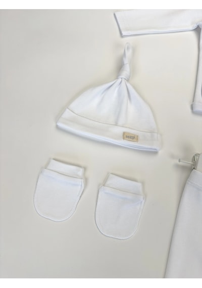 Sezgibaby Sezgi Bebek 5'li Hastane Çıkış Seti %100 Pamuk Unisex Beyaz
