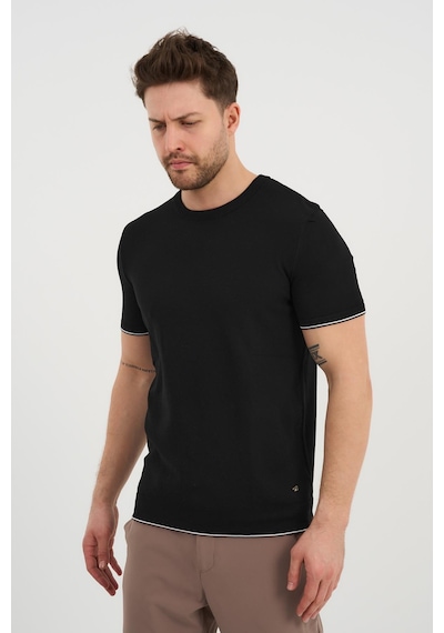 Alexander Gardi Alexandergardı Bisiklet Yaka Kolları Şeritli Triko T-shirt 1243 Siyah