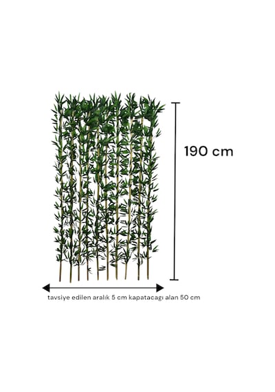 190 Cm Yapay Bambu Dogal Govde Yogun Yaprak Yeşil