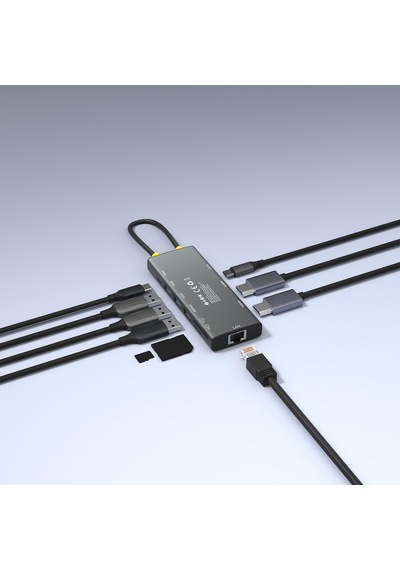 Sw-u712 10 İn 1 Gri Metal 2xhdmı 4k 60hz, 100w Pd, Rj45 Gigabit, 3xusb-a, 1xtype-c Data, Sd/tf Type C Hub Adaptör