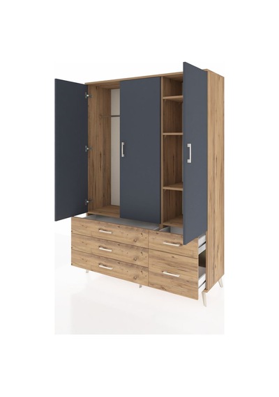 Hyperion Dolap 5 Raflı 5 Çekmeceli Tek Askılı 132x44x195 Çam-... Çam