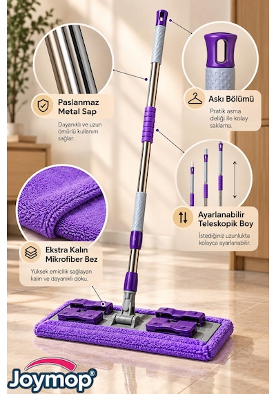 1 Adet Yedek Bez Fayans Duvar Yüzey Cam Mikrofiber Mandallı Mop