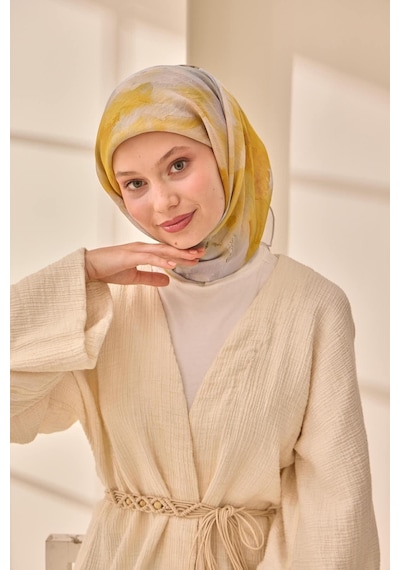 Silk Home Olinda İpek Eşarp 47004-07 Gri, Sarı, Yeşil, Koyu Yeşil, Yanık Sarı