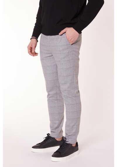 Braccas Erkek Beli Lastikli Slim Fit Ekoseli Gri Pantolon Gri