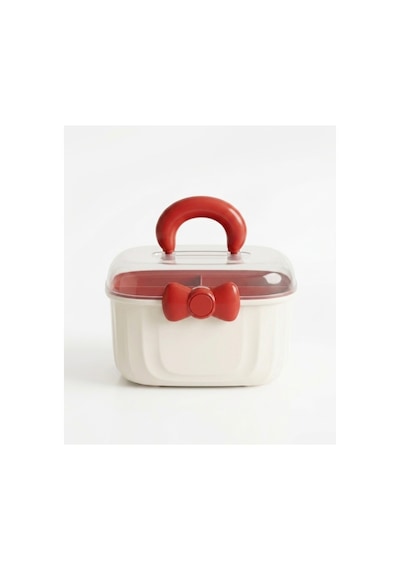 Çok Amaçlı Çocuk Beslenme Kutusu & Organizer Çanta,takı,toka,makyaj Malzemesi, Oyuncak Düzenleyici,bölmeli,taşınabilir Saklama Kutusu,23x23 Cm Krem Ve Bordo