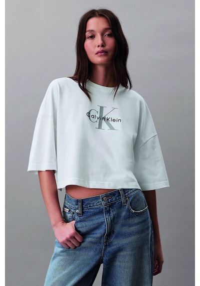 Calvin Klein Kadın Bisiklet Yaka T-shirt Beyaz