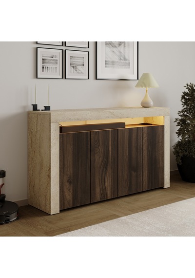 İnarch Dizayn Batı Led Işıklı Konsol Modern 4 Kapaklı Tv Konsolu - Tv Ünitesi Traverten/ceviz İnarch Dizayn Batı Led Işıklı Konsol Modern 4 Kapaklı Tv Konsolu - Tv Ünitesi Traverten/ceviz