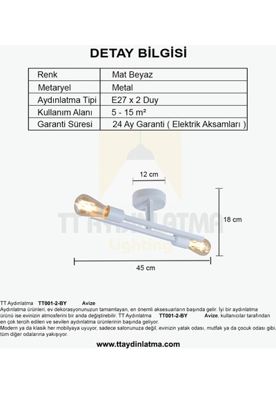 Tt001-2-By Tt Aydınlatma Plofonyer 2 Li Beyaz Avize