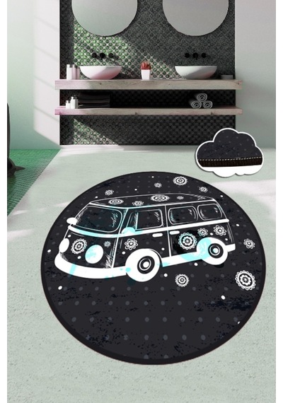 Bus Çap 120X120 Cm Dekoratif Halı , Kaymaz Halı