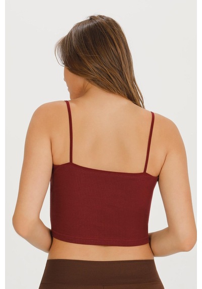 Sensu Kadın Fitilli Kumaş İp Askılı Crop Büstiyer - Crop120 -bordo Bordo