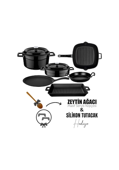 Lava Döküm 6x Trendy Serisi 8 Parça Tencere & Tava Seti Siyah