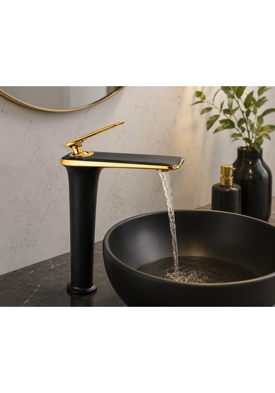 Forma Uzun Lavabo Bataryası Mat Sıyah-altın Mat Siyah-altın