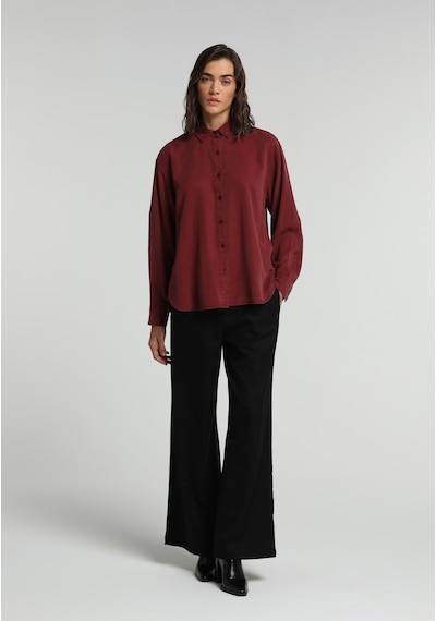 Colin's Colins Boyfriend Fit Shirt Neck Düz Kadın Bordo Uzun Kol Gömlek Cl1082412 Q1.v2 Brd