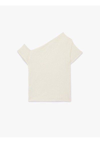 Koton Bürümcük Kumaş Slim Fit Kısa Kollu Asimetrik Kesim Tek Omuz Bluz Ekru 6sak10287ek