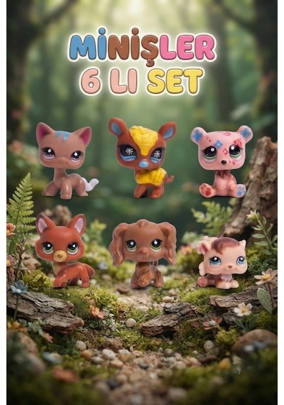 Pet Star Little Sevimli Minişler 6'lı Miniş Oyuncak Seti Hayvan Figür ve Aksesuarları 3046A22