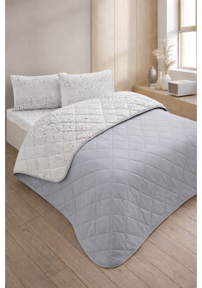 Formeya Kapitoneli Çift Kişilik Desenli Pike - Yatak Örtüsü Takımı 200x230 Cm - 2 Adet Yastık Kılıflı Gri