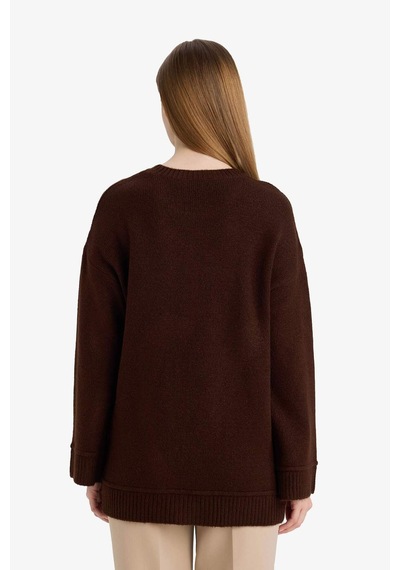 Defacto Loose Fit Bisiklet Yaka Triko Kazak Tunik G6912ax25wnbn468 Kahve-bn468