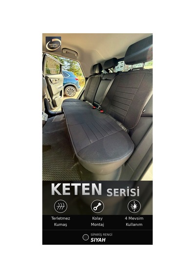 Fiat Egea Cross 2020-2026 Ön Ve Arka Koltuk Terletmez Dolgulu Keten Koltuk Minder / Kılıf Set Siyah - Siyah