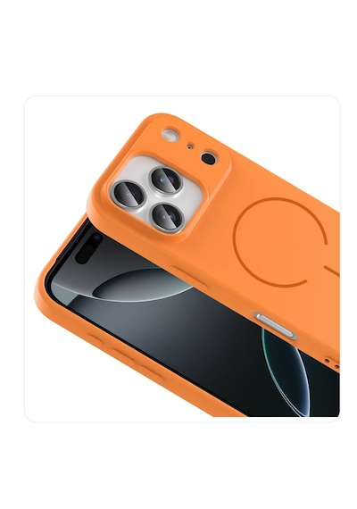 Apple iPhone Uyumlu 17 Pro Max Magsafe Özellikli İçi Kadife Yumuşak Aqua Silikon Kılıf Turuncu