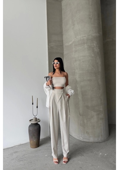 Defymoda Tasarım Pantolon - Bej Bej