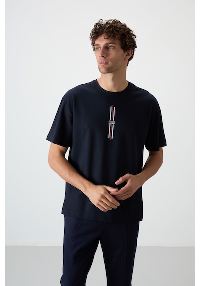 Air Jones Tommy Life Lacivert Pamuklu Kalın Yüzeyi Dokulu Oversize Fit Baskılı Erkek T-shirt - 88366 Lacivert Air Jones Tommy Life Lacivert Pamuklu Kalın Yüzeyi Dokulu Oversize Fit Baskılı Erkek T-shirt - 88366 Lacivert