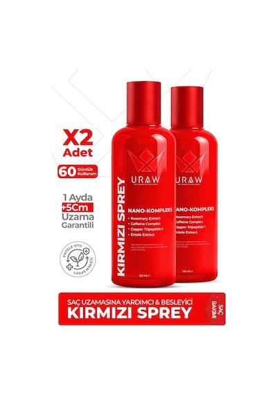 Uraw Saç Uzamasını Destekleyici ve Dökülme Karşıtı Kırmızı Sprey 2 x 125 ML