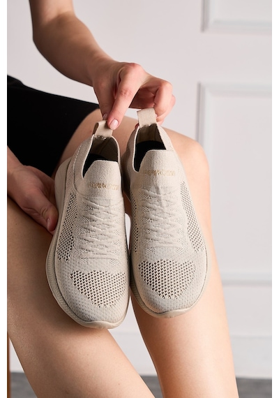 Günlük Unisex Sneaker Slip-on Nefes Alabilen Hafif Yürüyüş Bağcıksız Esnek Spor Ayakkabı 041f Bej