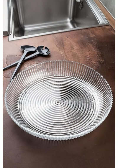 Luna Cam Salata Kasesi 30 Cm 3.5 Litre Kapasiteli Desenli Cam Salata Tabağı Sunum Kasesi Çok Renkli
