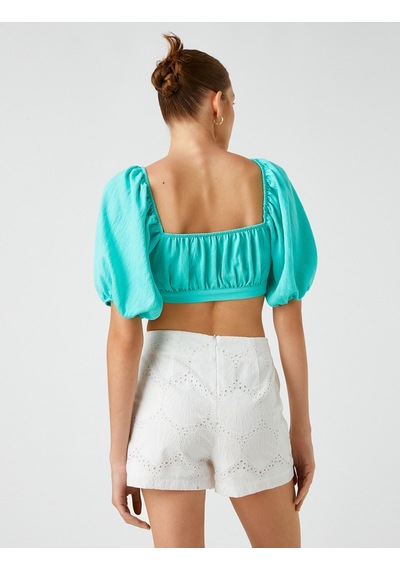 Koton Şahika Ercümen X Koton - Fiyonk Detaylı Crop Bluz Yeşil 2sak30176ew 2SAK30176EW814