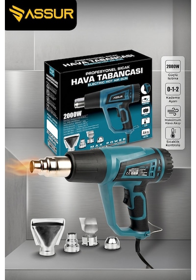 Assur 2000W 2 Kademeli 4 Başlıklı Sıcak Hava Tabancası - 3083