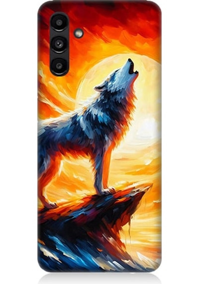 Samsung Galaxy A13 Uyumlu Kayalıkta Uluyan Kurt Yalnızlığı Desenli Silikon Kılıf Çok Renkli