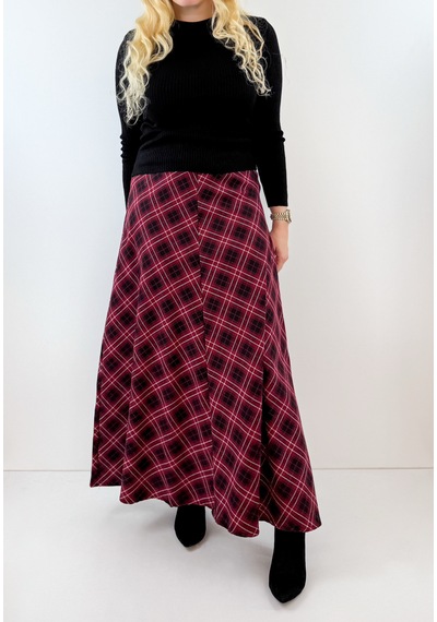 Modaonna Bordo Ekose Maxi Etek