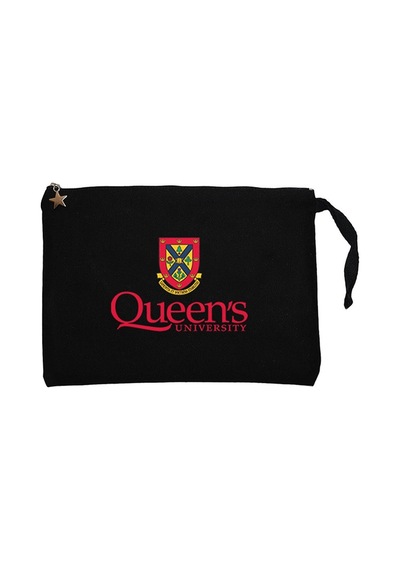 Queen's University Logo Siyah Clutch Astarlı Cüzdan / El Çantası Siyah