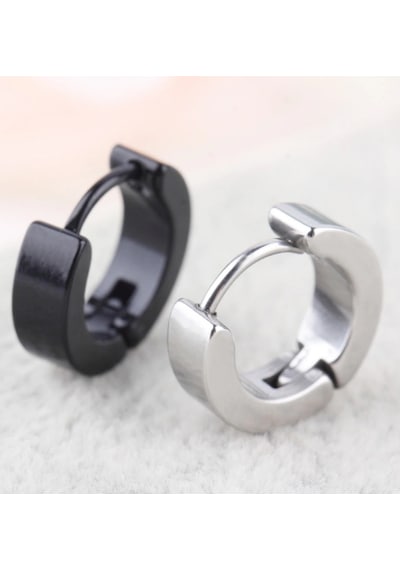Ince Düz Halka Unisex Erkek Çelik Küpe Çifti 3 MM 2 Renk Mse8