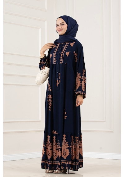 Sevitli Yarım Düğmeli Robalı Nesrin Elbise-siyah-5839
