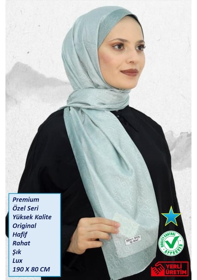 Premium Lux Original Monogram Şal İpek Vual, Yüksek Kalite, Hafif, Rahat, Şık, Tesettür, Shawl Mint Yeşili