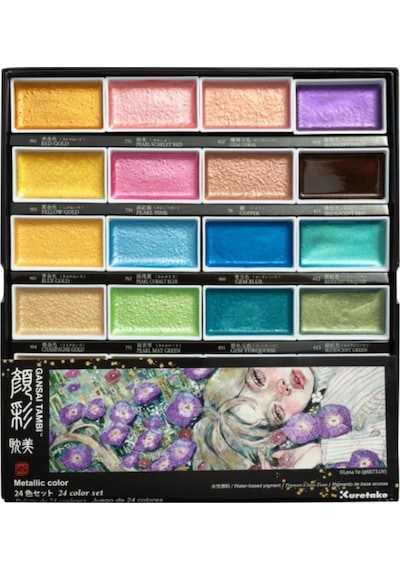 Kuretake Gansai Tambi Metalik Yaldız Tablet Sulu Boya Seti 24 Renk Set Mc20/24v/nw3 Çok Renkli