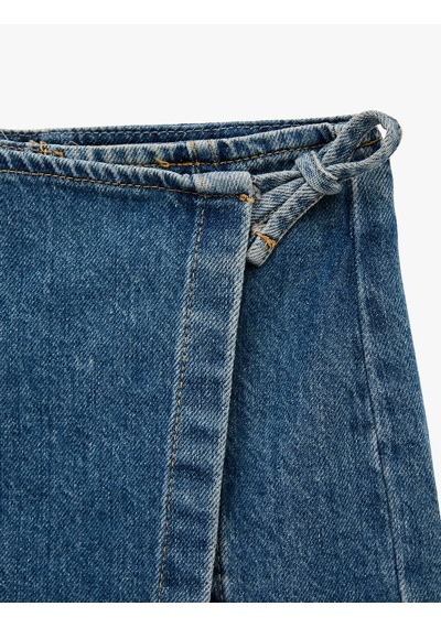 Koton Pamuklu Fermuar Detaylı Denim Şort Etek Orta İndigo 6skg40105ad