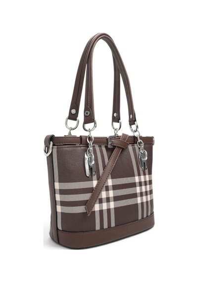 Silver & Polo Silver Polo Kahve - Kahve Çizgili Ekose Kadın El Çantası Sp1155 Kahverengi